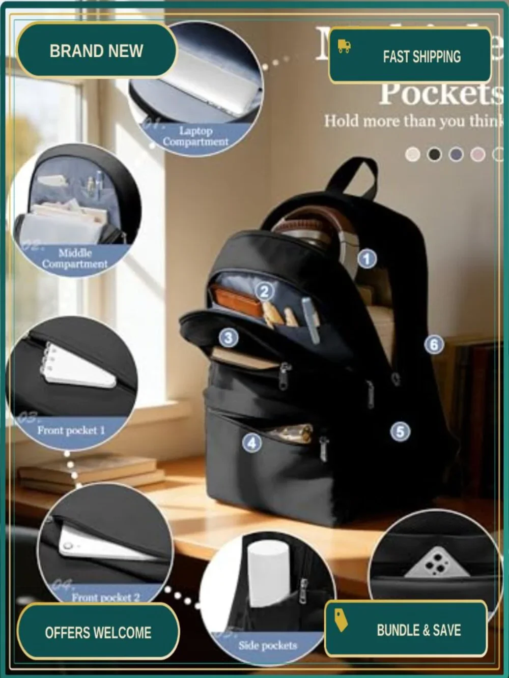 Lightweight Multi Pocket Backpack for Travel School College